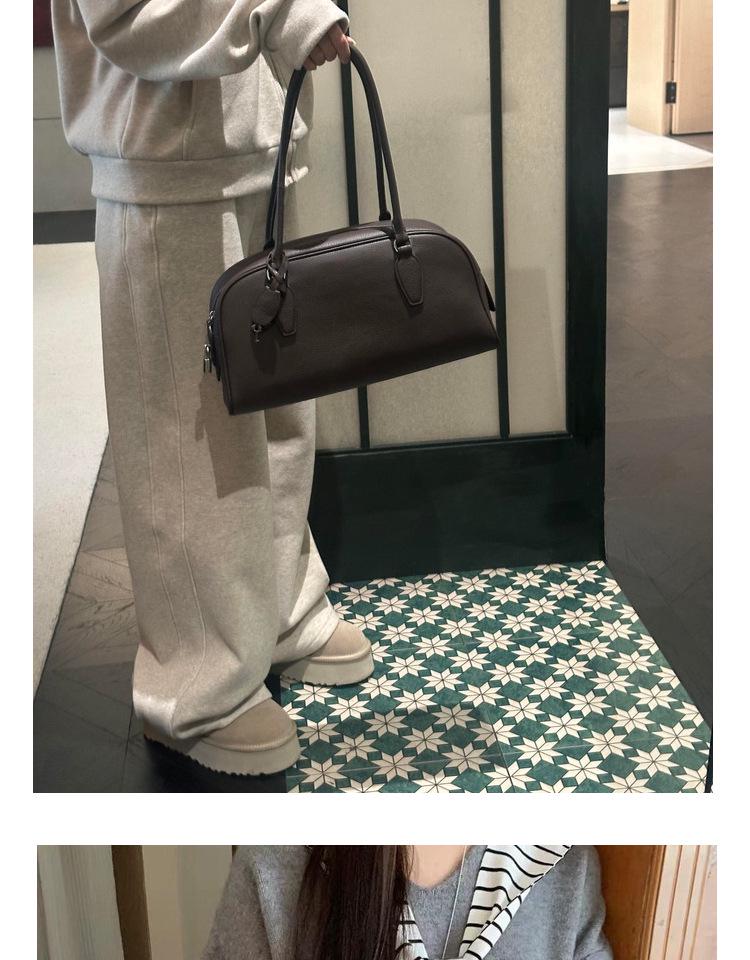 2026 Premium Cowhide Row Series Bowling Handbag, Large Capacity Commuting Shoulder Bag