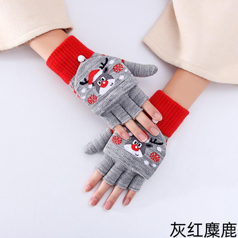 Schoolgirl autumn and winter five-finger knitted wool warm cold thickened cycling Christmas gloves