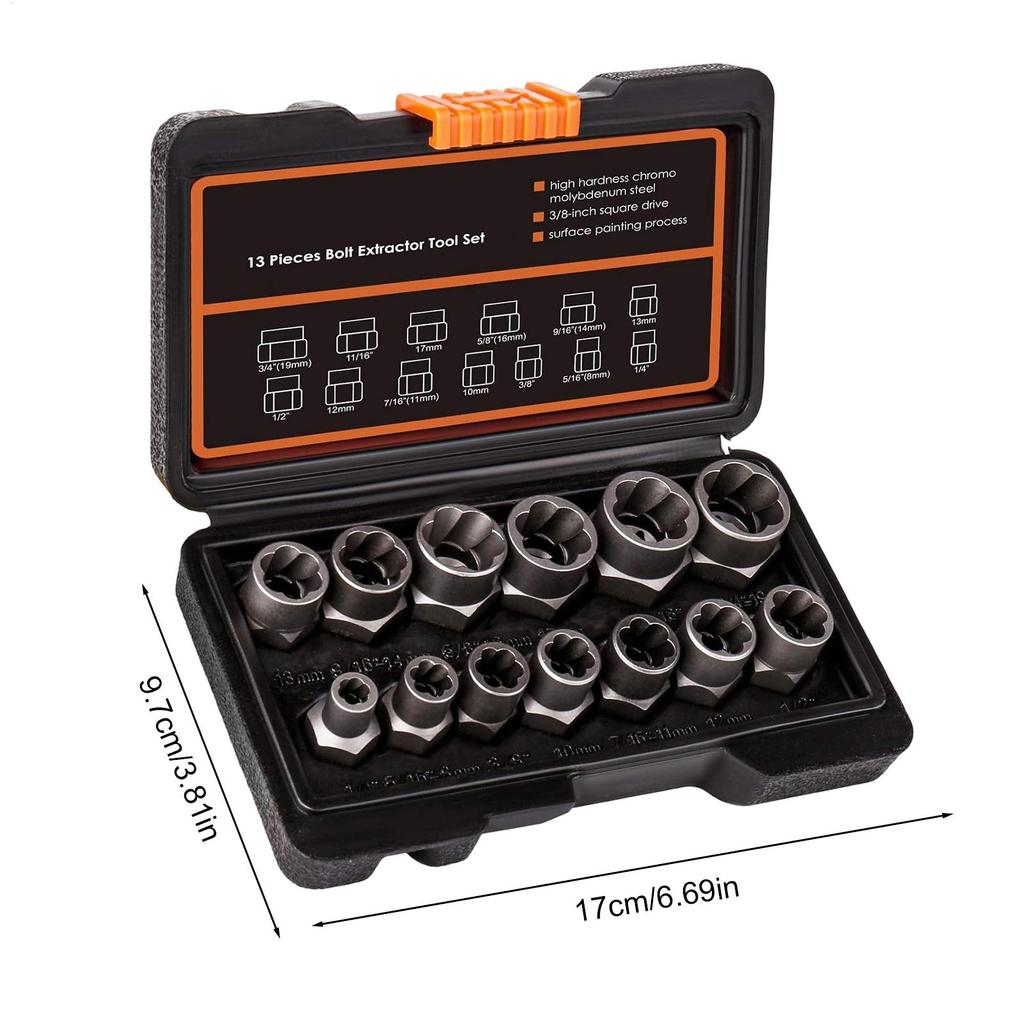 Extractor Socket Set Stripped Socket With 3/8 Inch Adapter Drive Bolt Nut Remover Set For Damaged Round Rusted Broken