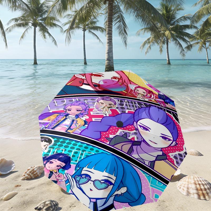 KPop Dämonenjäger Druck Regenschirm Automatisches Öffnen/Schließen - Tragbares Faltbares Design - Tägliche Nutzung für Reisen/Outdoor - Geschenk zum Geburtstag