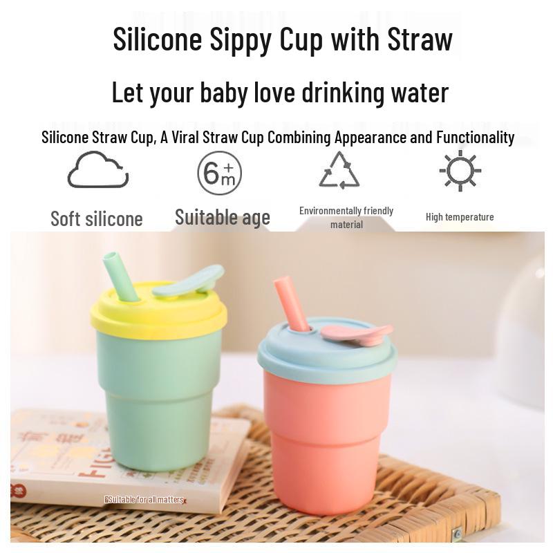 Silicone Bamboo Straw Cup: Portable, Food-Grade Cup for Babies & Toddlers - Ideal for Milk & Coffee