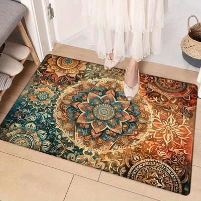 Lebendiger Mandala-Stil Flanell Fußmatte Eingangsbereich Küche Wohnzimmer Schlafzimmer Waschküche Badezimmer Floral Rot Beige Badezimmer Teppich