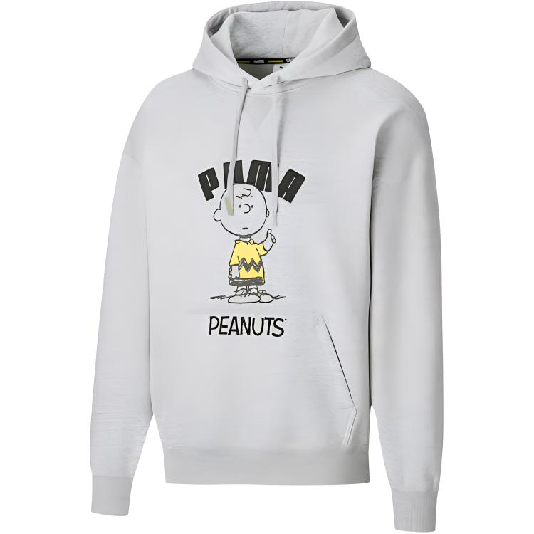 Puma Peanuts Print Fleece-Lined Hoodie Men Tops Grey 530614-04