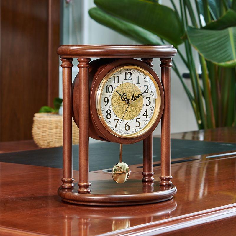 Retro Table Clock Wooden Desk Watch Decorative Luxury Desktop Pendulum Clocks Aesthetic Silent Tabletop Watches Table Decoration