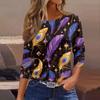 3/4 Length Sleeve Womens Tops Floral Print Vintage Fashion Casual Loose With Round Neck Plus Size Shirts