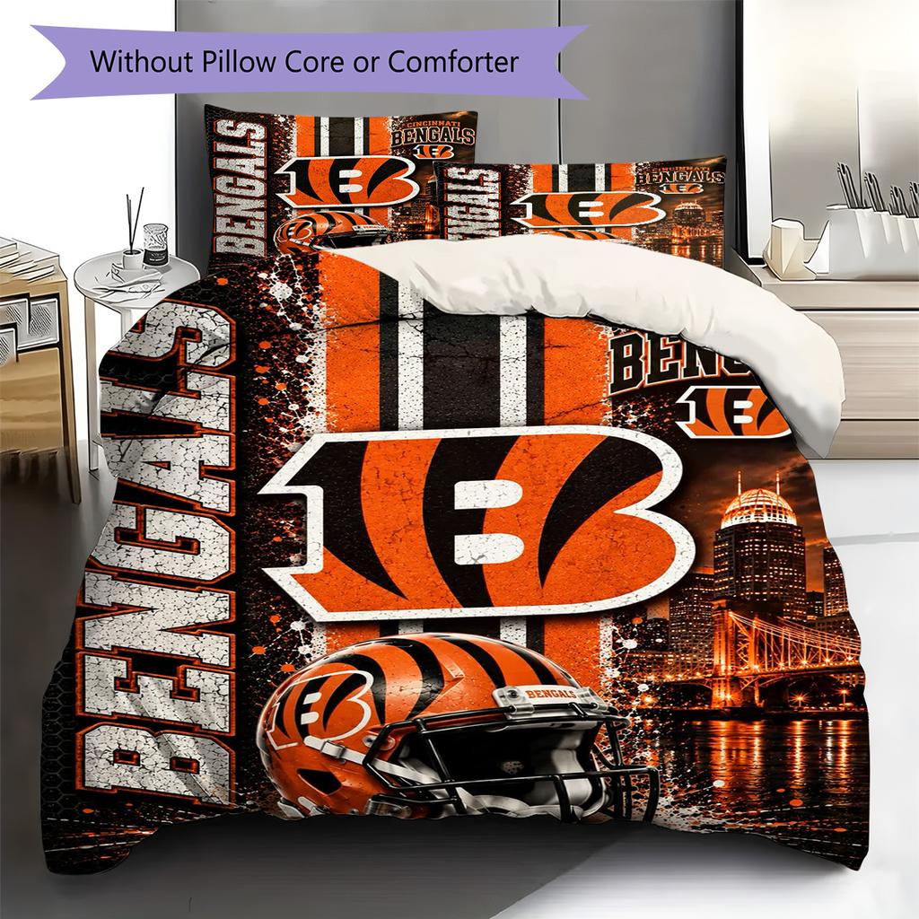 Cincinnati Bengals Pattern Bedding Set Quilt Cover Pillowcase Home Decor Gift (1 * duvet cover + 2 * pillowcase, without core)