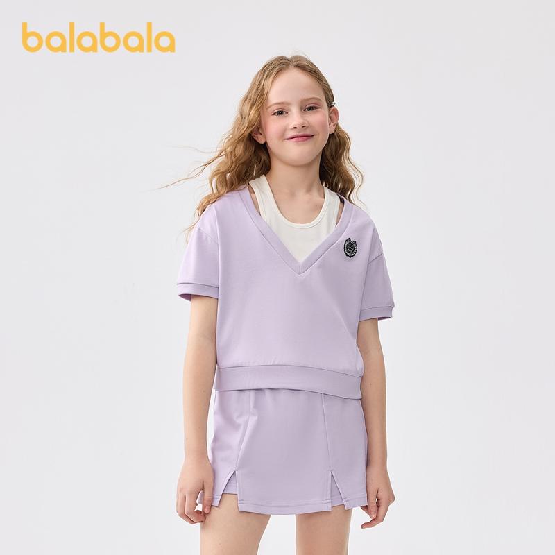 Balabala Girls' Set Summer Children's Wear 2025 New Summer Wear Middle and Large Children's Two piece Set College Style Fashion