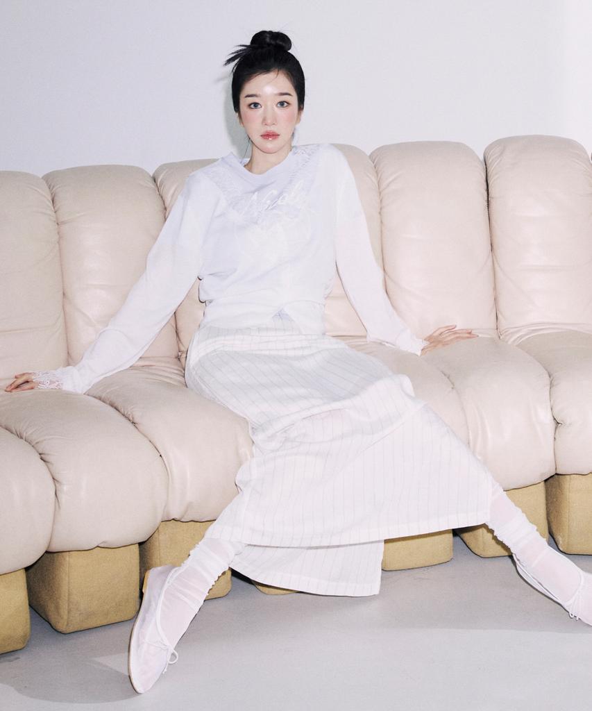 Nigaennikol Linen Stripe Long Skirt_Ivory