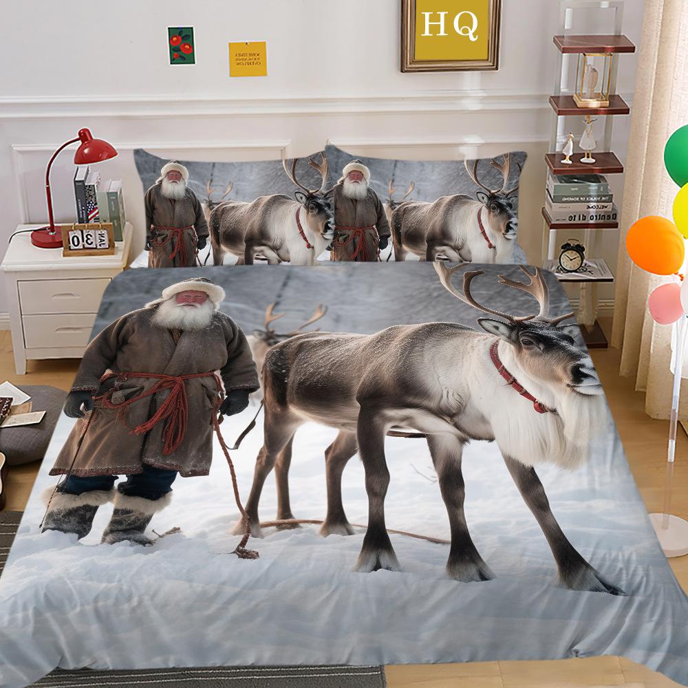 Weihnachtsdruck 3D-Druck Polyester Kissenbezug Bettbezug Zwei- oder Dreiteiliges Set