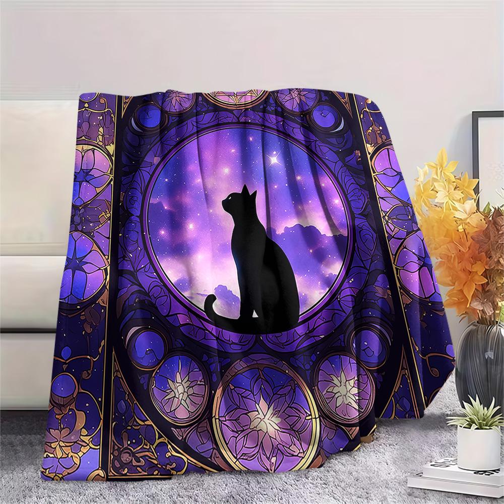 Black Cat Print Flannel Blanket, High Quality Comfortable for All Seasons, Home Decor, Warmth and Comfort, Perfect for Christmas Gifts