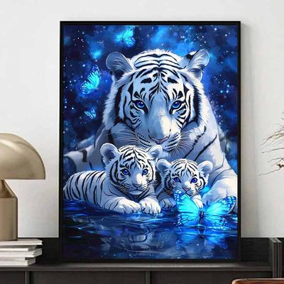New Arrival 5D DIY Full Circle Diamond Painting "White Tiger" Embroidery Cross Stitch Home Decor Gift