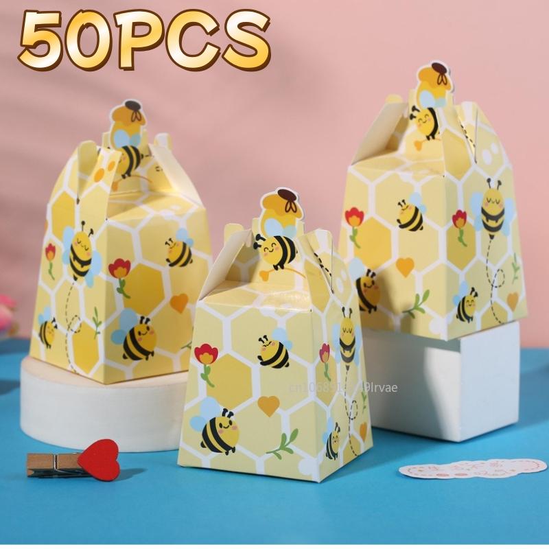 50-10PCS Cartoon Bee Candy Boxes Gifts Box for Kids Birthday Party Baby Shower Wedding Party Packaging Favors Supplies