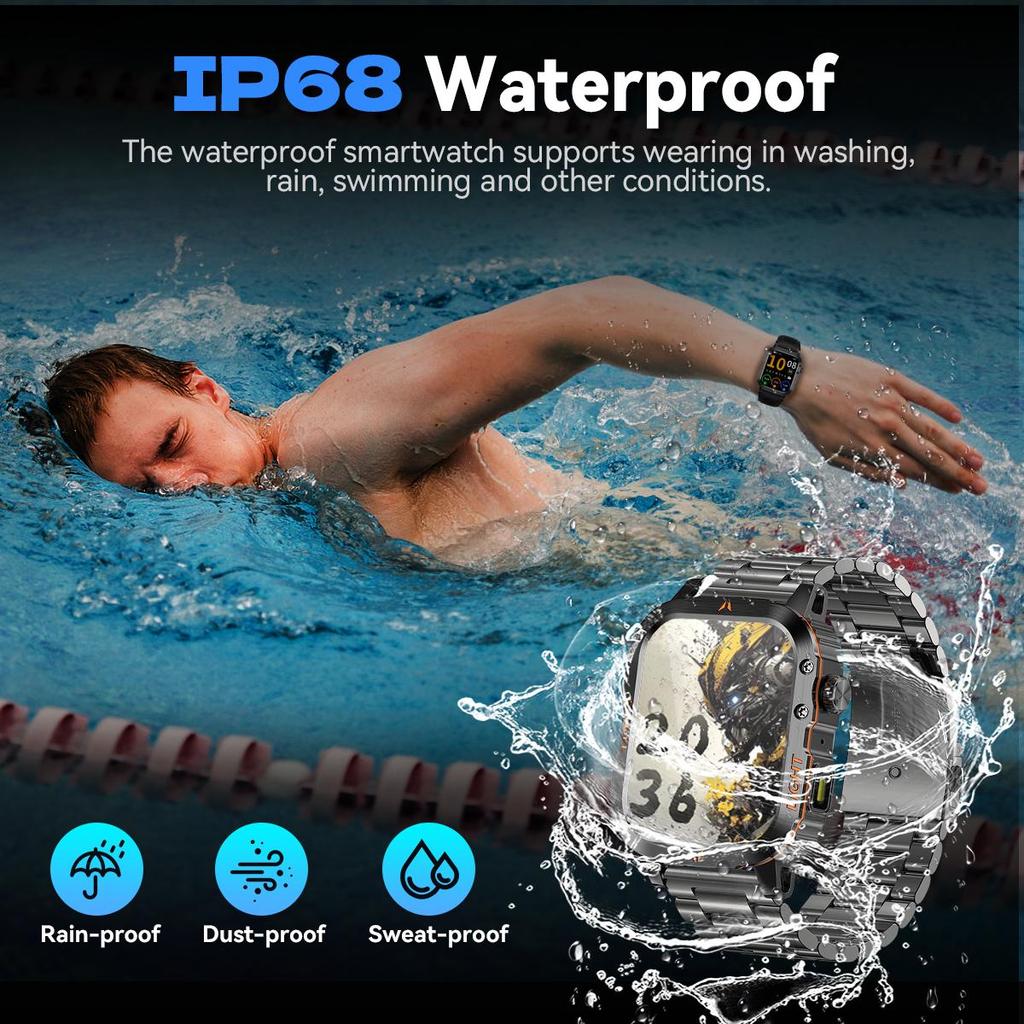 Robustes und langlebiges Militär-Smartwatch 1500mAh Akku 30-Tage Blouetooh Anruf Multifunktionalität, LED-Taschenlampe 150 Sportmodi Android iPhone.