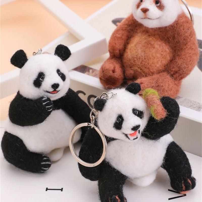Little Panda Needle Wool Felting Tool with Needle Instruction Wool Roving Wood Handle and Finger Cots for Beginner