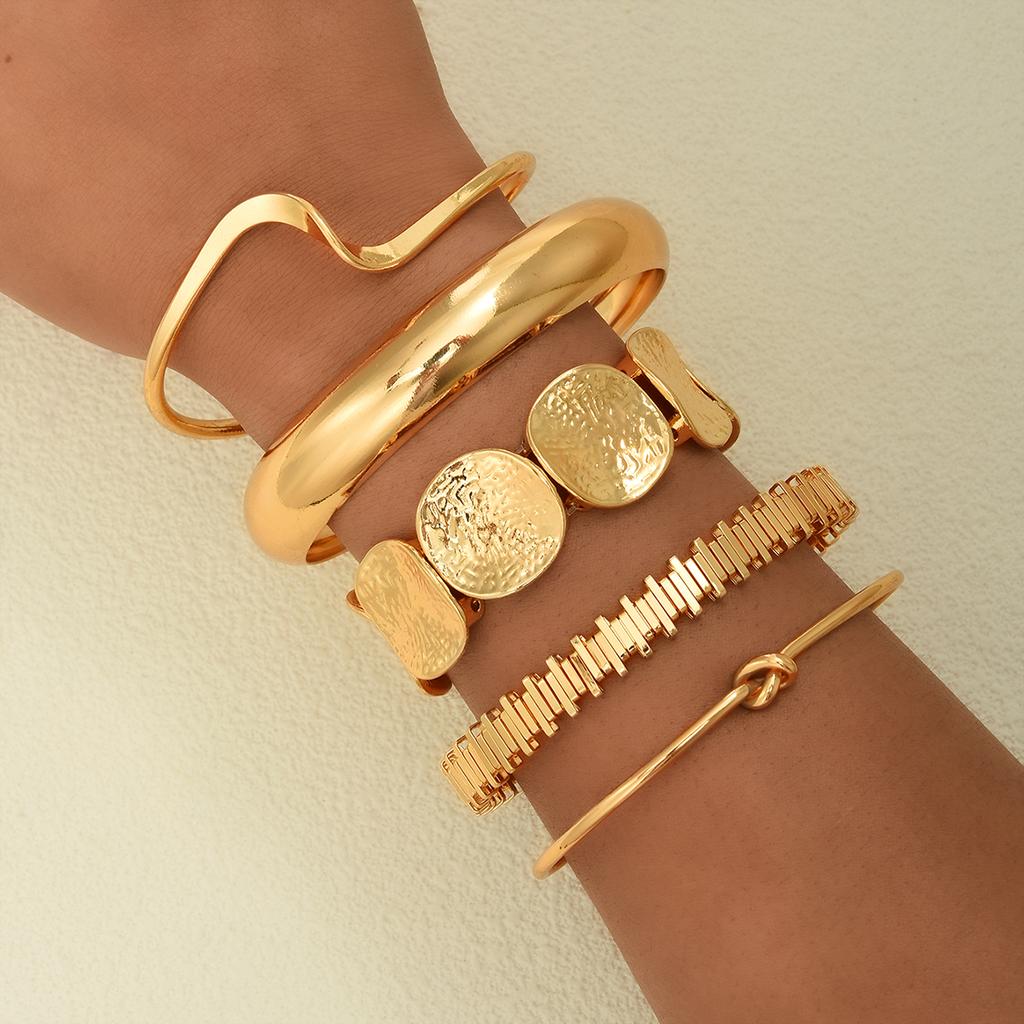 5Pcs/Set Punk Geometry Multilayer Bangles for Women Delicate Gold Color Metal Knot Cuff Bracelets Fashion Hip Hop Party Jewelry