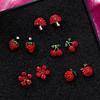 Temperament Red Zircon Strawberry Earrings for Women Shiny Rhinestone Cherry Flower Earrings Delicate Party Wedding Jewelry