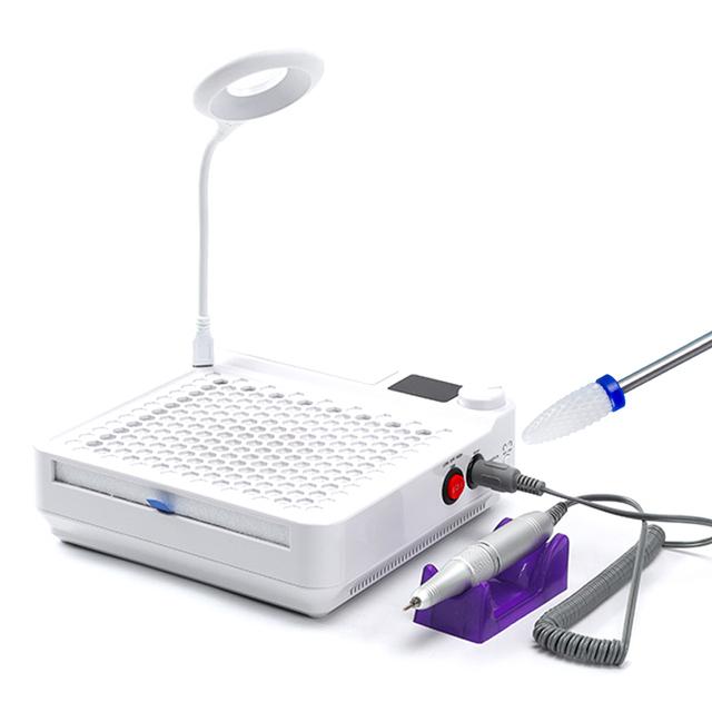 3 In 1 98W Nail Vacuum Dust Suction Collector Cleaner with LED Lamp Nail Drill Pen Manicure Machine Bits for Gel Polish Removing