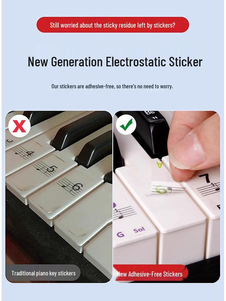 Colorful Piano Keyboard Stickers for 88, 61, and 54 Keys - Note Stickers with Numbers and Staff for Electronic Keyboards