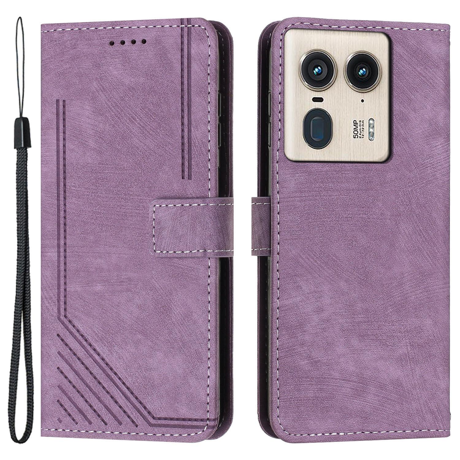 

For Motorola Edge 50 Ultra 5G/Moto X50 Ultra 5G Phone Case Lines Imprint PU Leather Wallet Stand Cover Purple