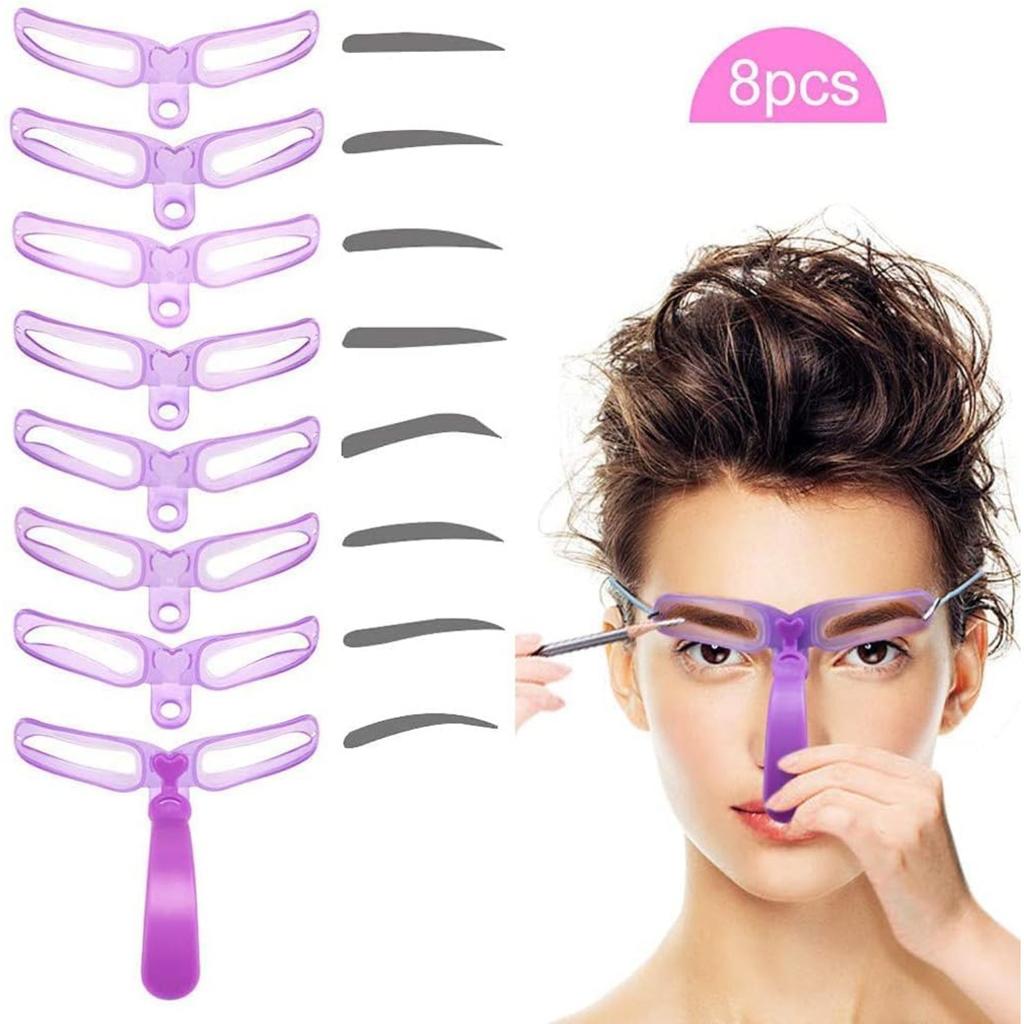 Eyebrow Stencil for Beginners, 8 Styles Eyebrow Shaper Kit with Eyebrow Brush and Brow Razor Trimmer, Reusable DIY Eyebrow Stencils Template