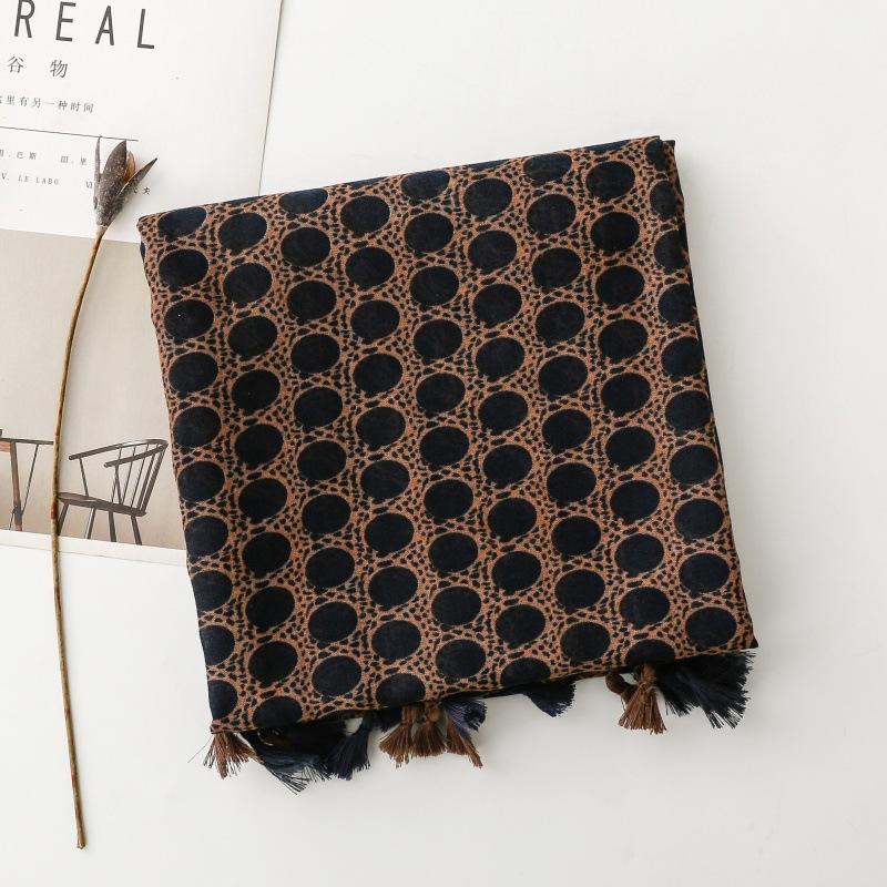 Black Dot 88*180Cm Women Viscose Scarf Winter Warm Shawl Muslim Hijab Cotton Linen Feeling Foulard Tassel Pashmina Wrap