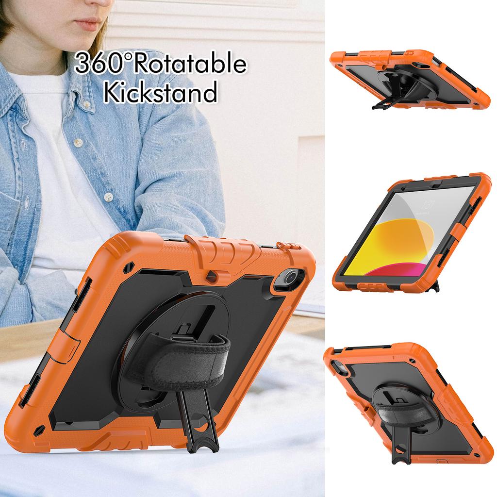 For IPad 10th Generation Case 10.9 Inch , Military Grade Shockproof Protector Silicone Cover Pencil Holder+Handle Shoulder Strap