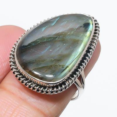 Natural Labradorite Gemstone Handmade 925 Solid Silver Jewelry Ring Size 7 L3u77