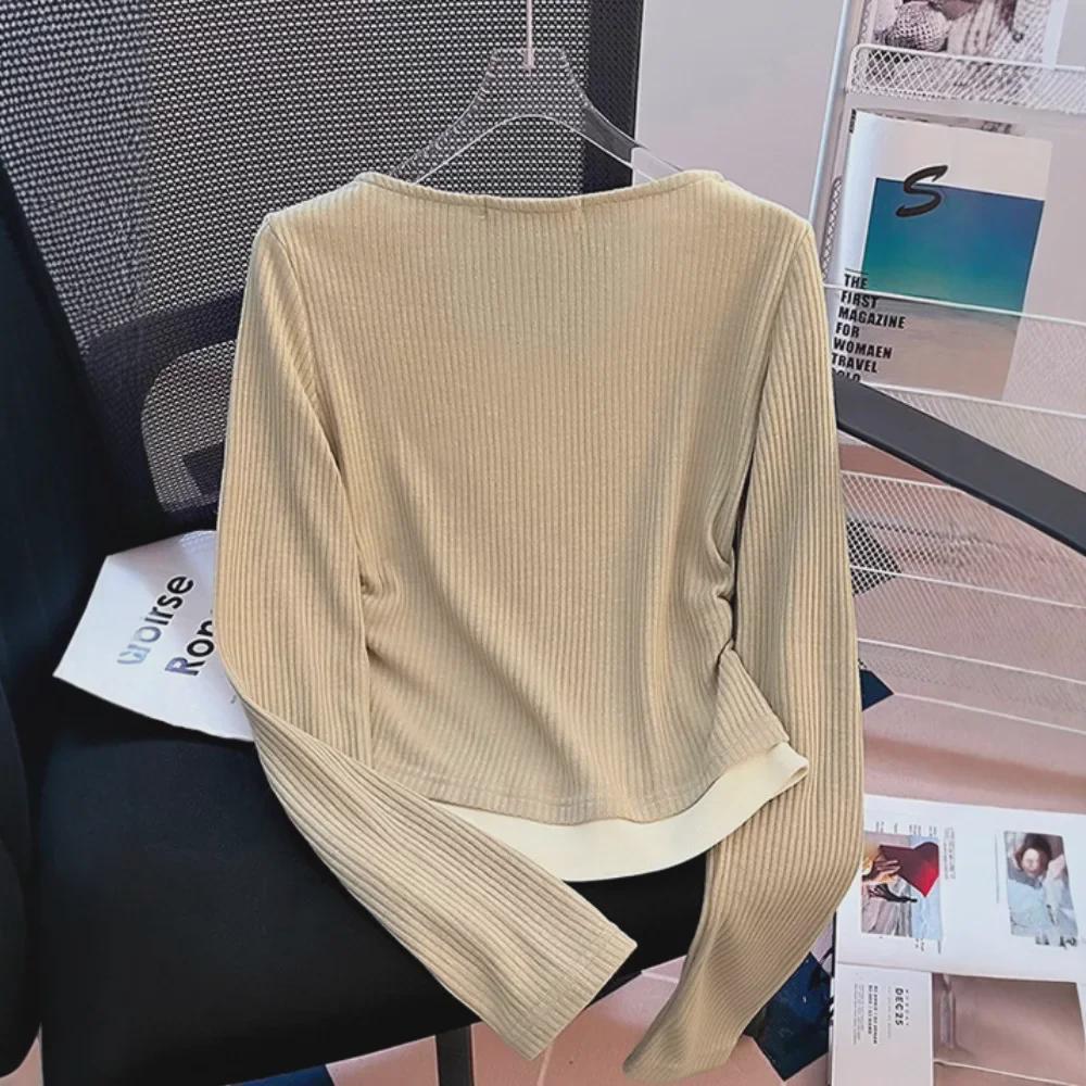 Women's Slim Fit Fake Two-Piece Long-Sleeve T-Shirt – Unique Early Autumn 2024 Design