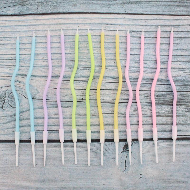 New Colorful Birthday Curve Cake Candles Creative Party 12 Pcs Suction Card Packed Pink Blue Curved Candles