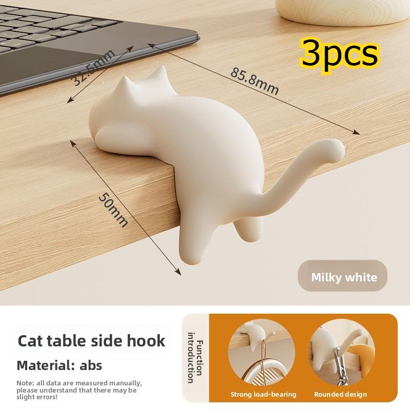 3pcs Portable Cute Cat Bag Hook Organizer Table Hook Handbag Backpack Holder for Home Office Desk Side Decor Travel Bag Hanger