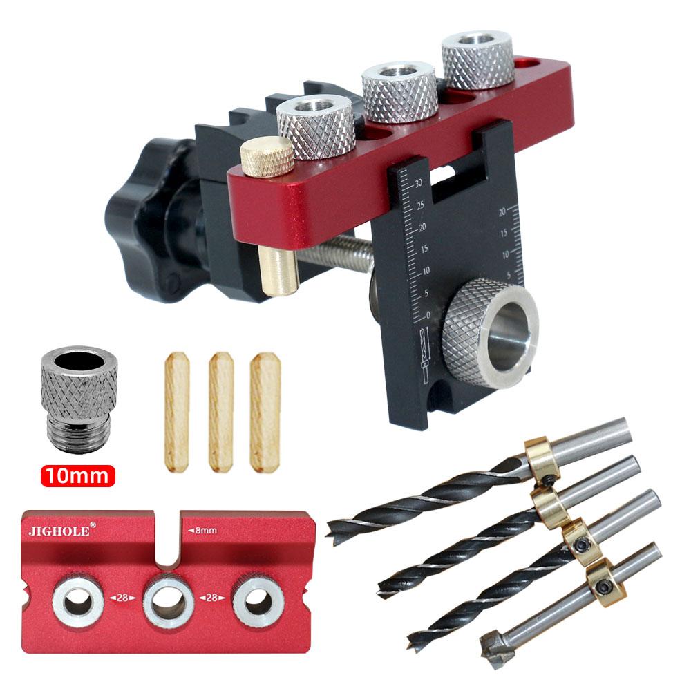 

Woodworking 3 In 1 Dowelling Jig Universal Dowel Cam Jig Wood Hole Drilling Guide Locator Adjustable Pocket Hole Jig Kit
