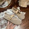 Lazy Wind Inner Height Increase Hollow Breathable Bag Head Half Slippers Women Summer Wear a Pedal Mary Jane Flat Bottom Fishing Net Shoes
