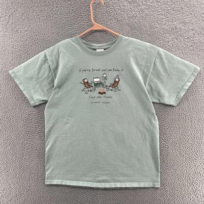 VINTAGE Drinking T Shirt Men Large Green Graphic Camping Beer Drunk Funny Joke