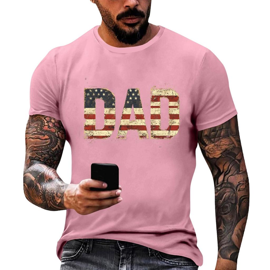 Men's Loose Fit Short Sleeve T Shirt Patriotic Dad Print Casual Summer Daily Wear Top for Father's Day and Independence Day