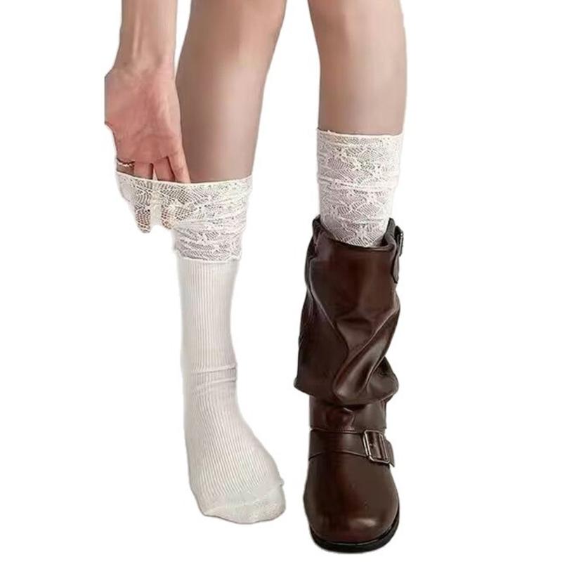 Elegant Scalloped Edge Crew Socks Comfortable Airy Component Unisex Daily Wear Multifunction Styling Option