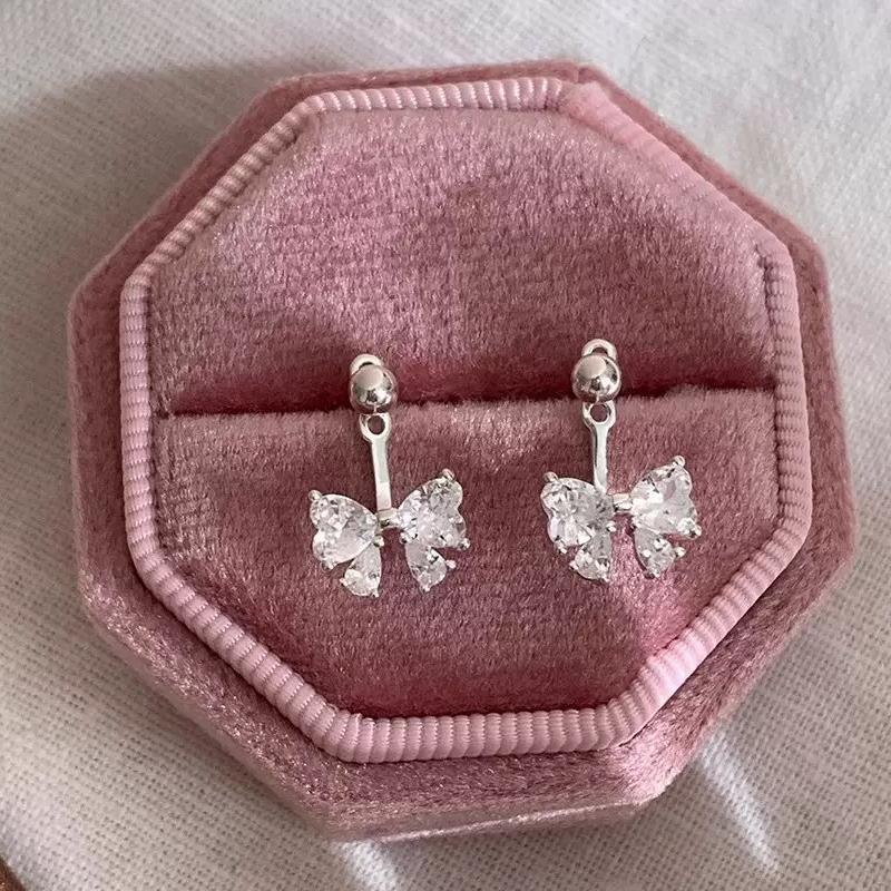 

ANENJERY Bowknot Zircon Pendant Earrings For Women Korean Sweet Simple Cool Luxury French Jewelry Gifts Wholesale Party Daily белый