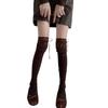 Women Japanese Student Ribbed Knit Stretch Over Knee Long Socks Elegant Lace Splicing Ribbon Bows Thigh High Stockings