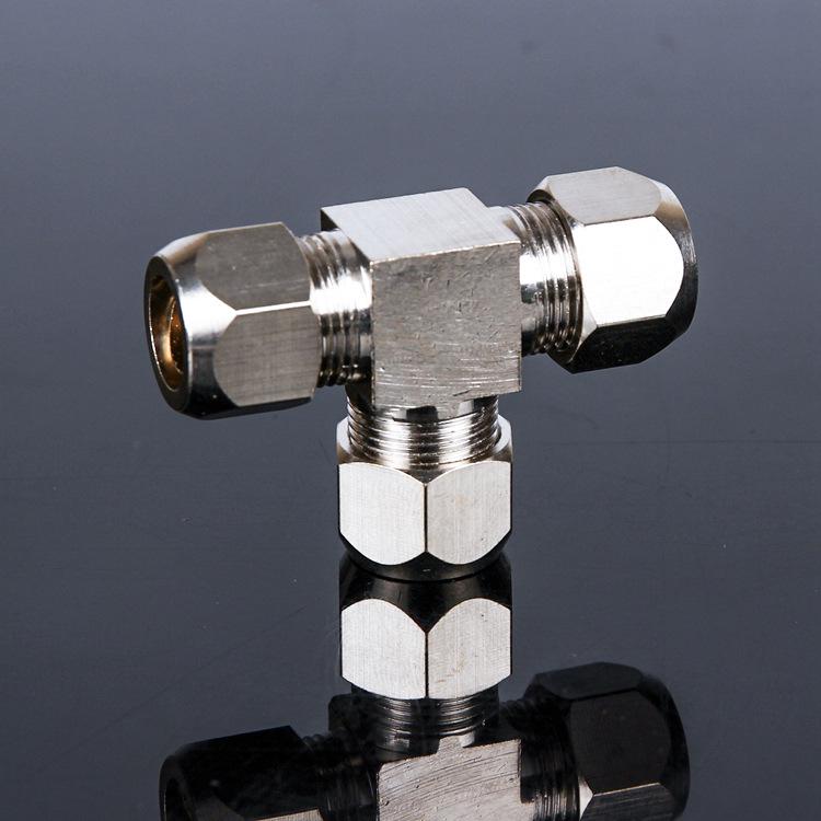 Nickel-Plated Brass PE Pneumatic Push-In Three-Way Connector (6/8/10/12MM)
