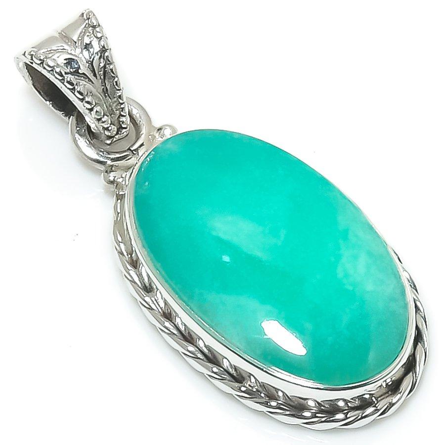 Natural Chrysoprase Gemstone 925 Solid Sterling Silver Gift Pendant 1.50" v1P01