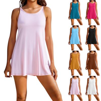 Women Sleeveless Neck Mini Dress with Back Pleats Casual Loose Fit Summer Tank Dress for Daily Wear
