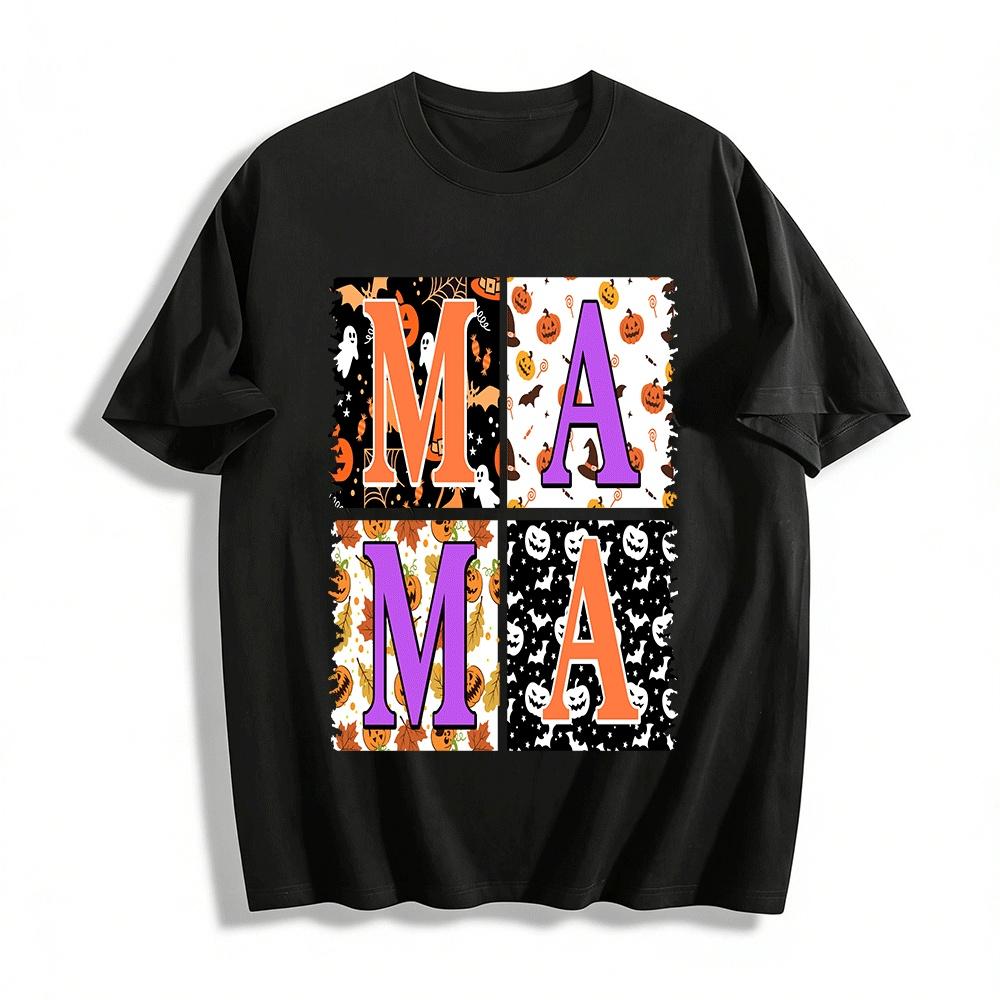 Halloween Themed MAMA Print Top Casual Holiday Vibe Shirt Pure cotton T-shirt XXS