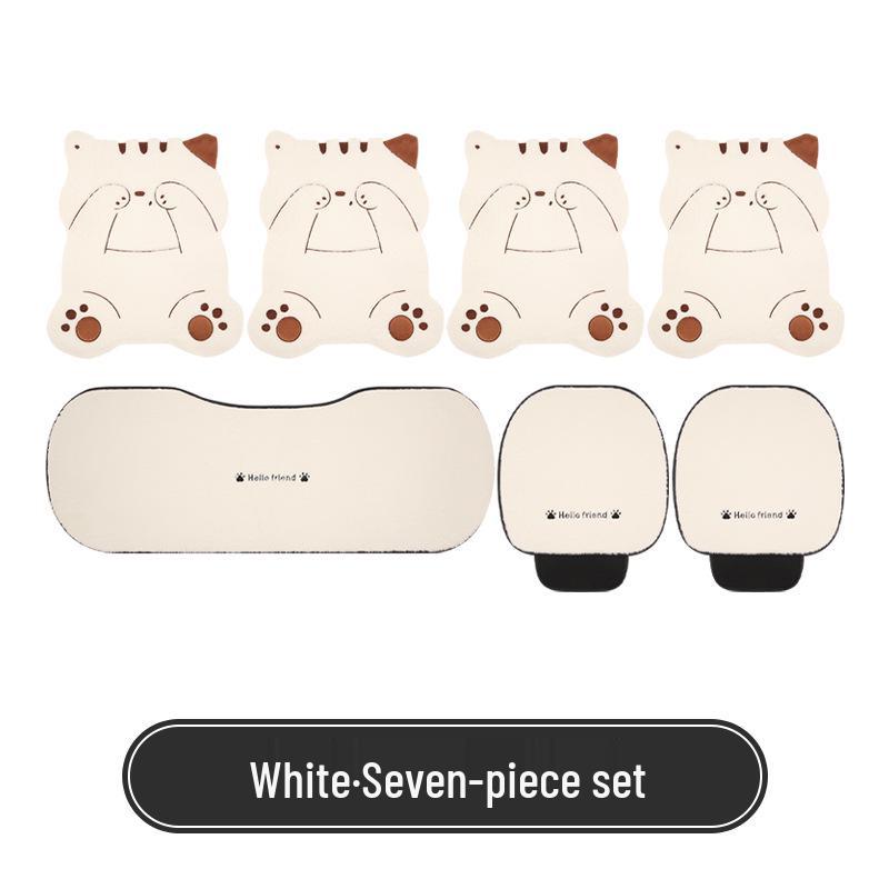 Universal Shy Cat Plush Winter Car Seat Cushion - Non-Shedding, Cartoon Design for Five Seats