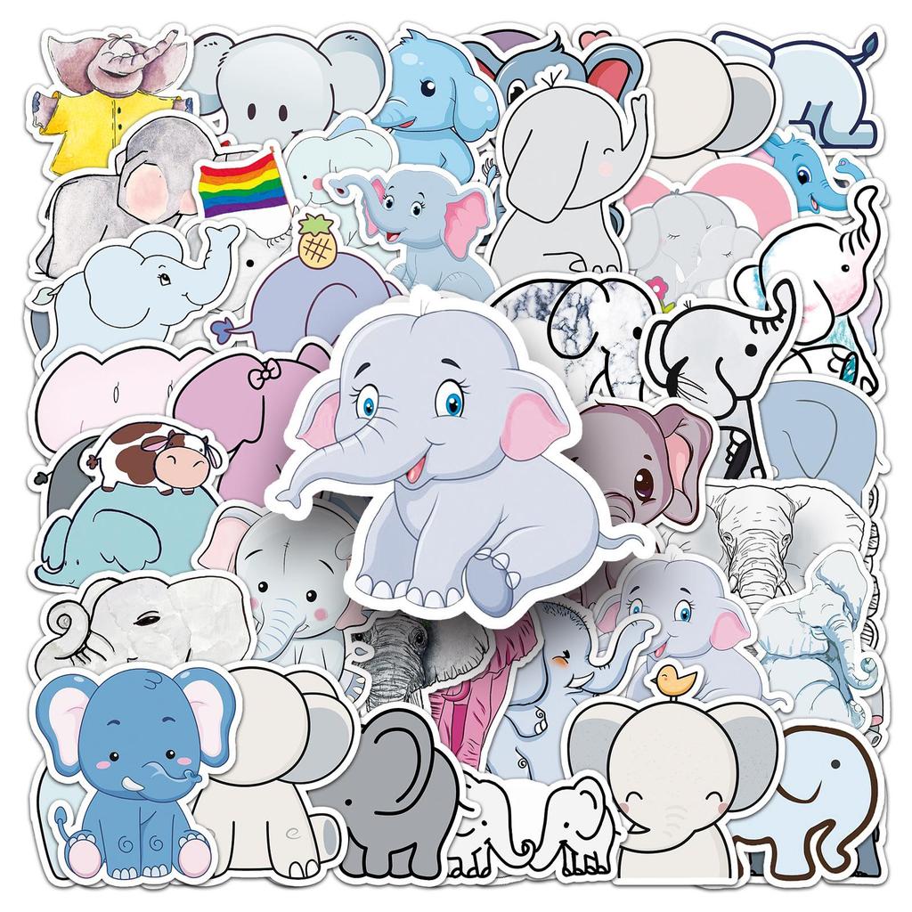 50 Cute Elephant Graffiti Cartoon Animal Stickers: Waterproof for Skateboards, Luggage, Water Bottles