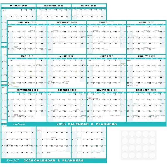 24" x 36" 2026 Wall Calendar, Folded Wet & Dry Erase Wall Calendar 12 Month, Annual Yearly Planner Yearly Laminated Calendar 2026