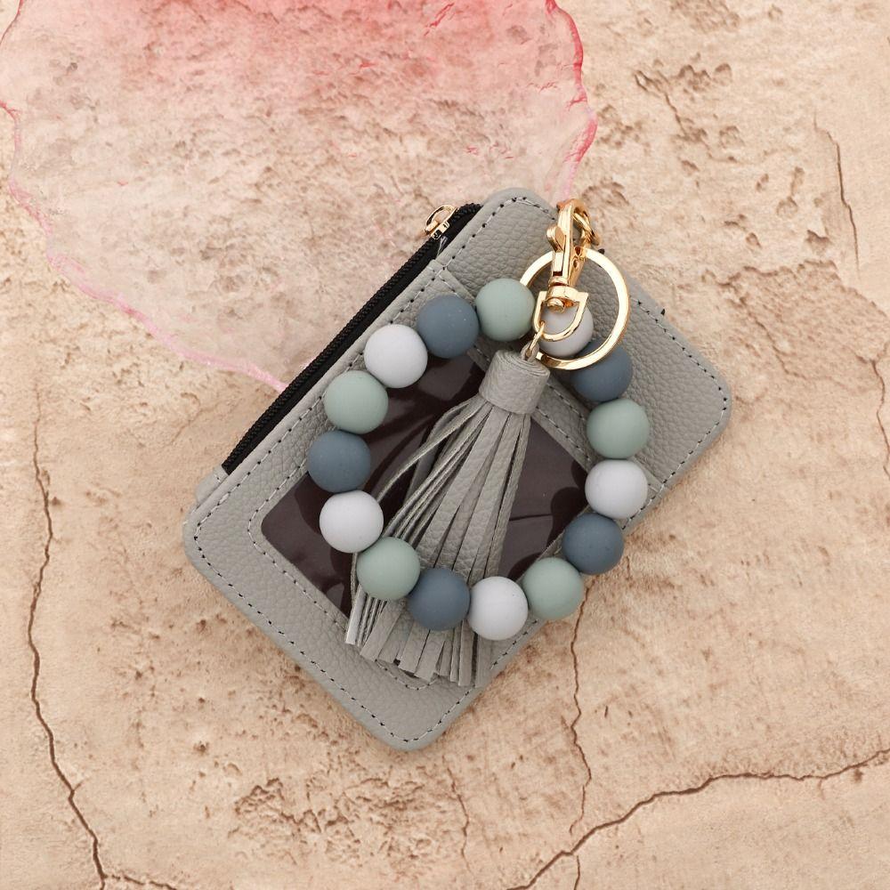 Faux Leather Card Holder Bracelet Keychain Bohemian Style Wristband Card Case Keyring  Everyday Use