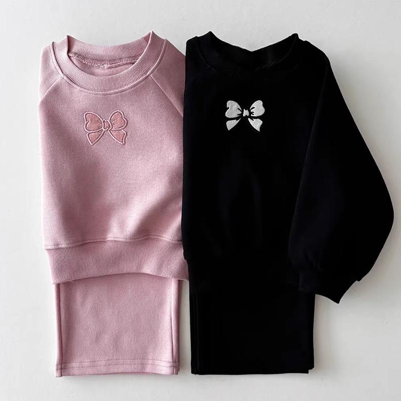 Children's Korean-Style Autumn Casual Girls' Two-Piece Set with Round Neck Sweatshirt