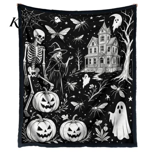 Cozy Bed Throw for Creative Adults Halloween DIY Coloring Blanket, Blanket with Ghost Patterns, Color Your Machine Washable Sofa Own And Kids,