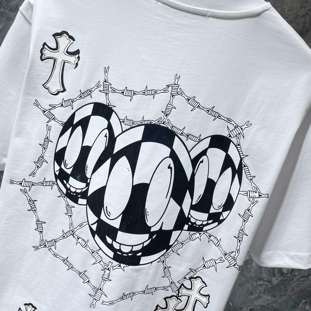 8553 CHROME HEARTS 2025 Summer New High Quality Cotton Round Neck Loose Large Size Men's and Women's T-shirt Couple T-shirt