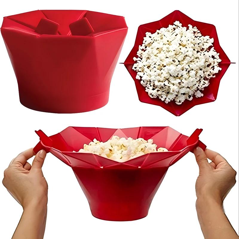 Cuencos de silicona plegables para palomitas de maíz, utensilios de cocina de alta calidad, fáciles de usar, para hacer palomitas de maíz, aptos para microondas