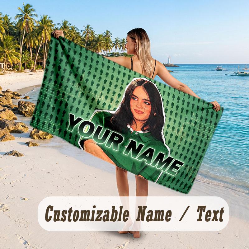 Custom Name Large Beach Towel,Billie Eilish Quick Absorbent Towel For Outdoor Travel Poolside